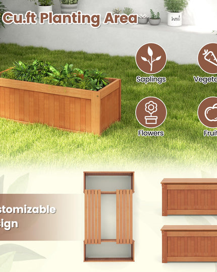 Giantex 2-in-1 Outdoor Bench, Wood Raised Garden Bed with Open Base, Teak Oil Finish