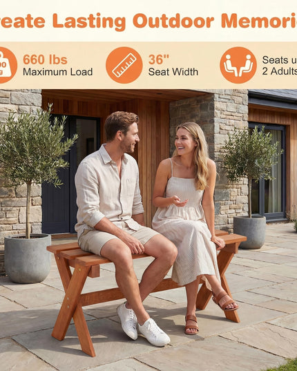 Giantex 36" Wood Outdoor Backless Patio Bench with Slatted Seat & Solid Wood Frame