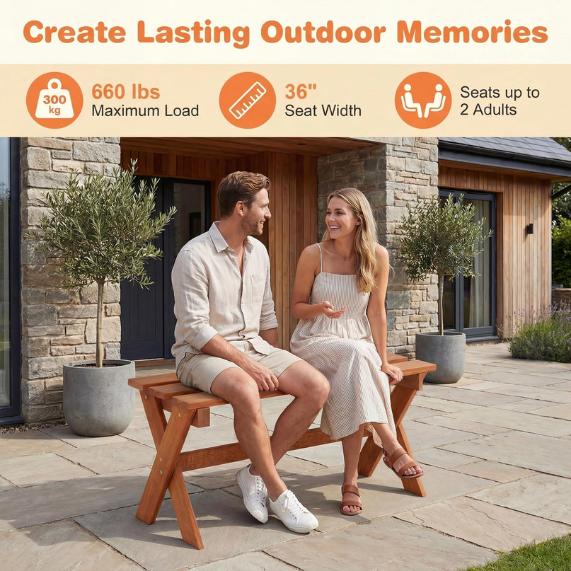 Giantex 36" Wood Outdoor Backless Patio Bench with Slatted Seat & Solid Wood Frame