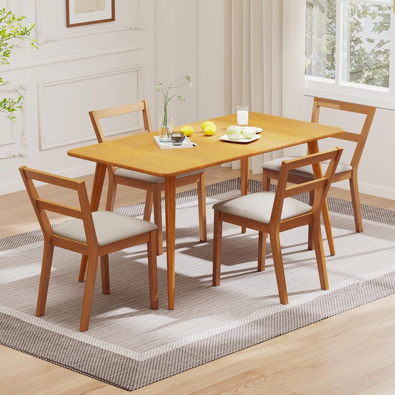 Giantex Wooden Dining Chairs Set of 2/4 with Rubber Wood Legs & Fabric Padded Seat
