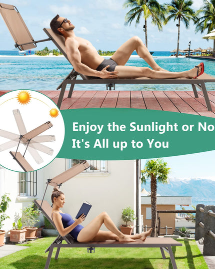 Outdoor Chaise Lounge Chair- Tanning Chair with Sunshade - Giantex