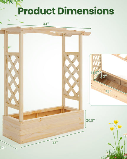 Giantex Raised Garden Bed with Sided Trellis & Hanging Roof, Wood Planter Box, 44”x14”x45” (L x W x H)