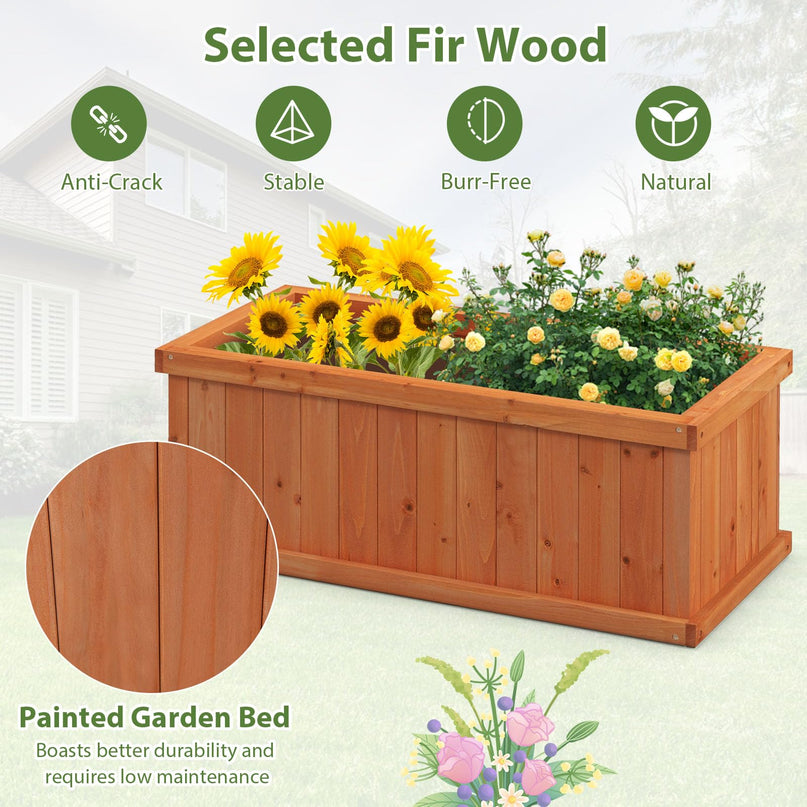 Giantex 31”x14”x12” Wooden Elevated Planter Box with 4 Drainage Holes & Detachable Bottom Panels