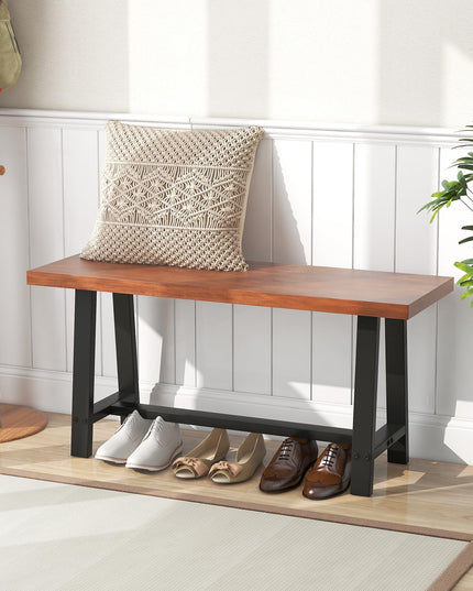 Giantex 40” Wood Dining Bench, 2 Person Entryway Shoe Bench with Metal Frame, Rectangular End of Bed Bench