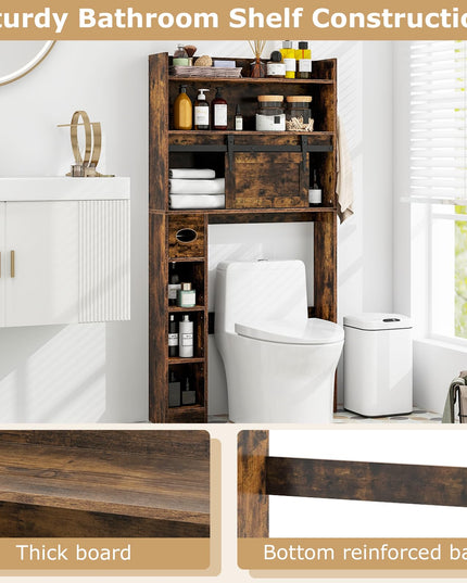 Giantex Over The Toilet Storage Cabinet, 6-Tier Freestanding above Toilet Rack with Gliding Door
