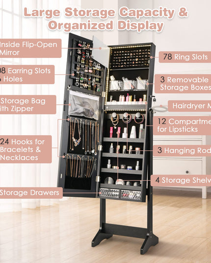 CHARMAID Jewelry Cabinet with 3-Color LED Light Strip