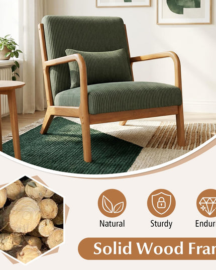 Giantex Modern Corduroy Upholstered Lounge Chair with Rubber Wood Armrests