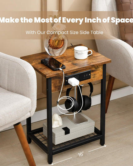 Giantex Nightstand Set of 2 with Charging Station
