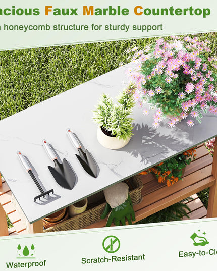 Giantex 3 Tier Outdoor Potting Bench with Faux Marble Tabletop