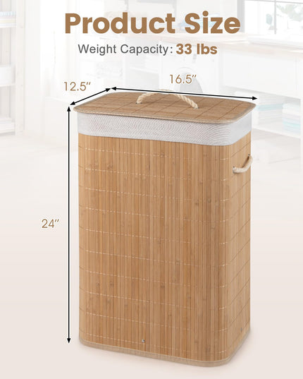Giantex Bamboo Laundry Hamper with Lid for Bedroom Bathroom Laundry Room