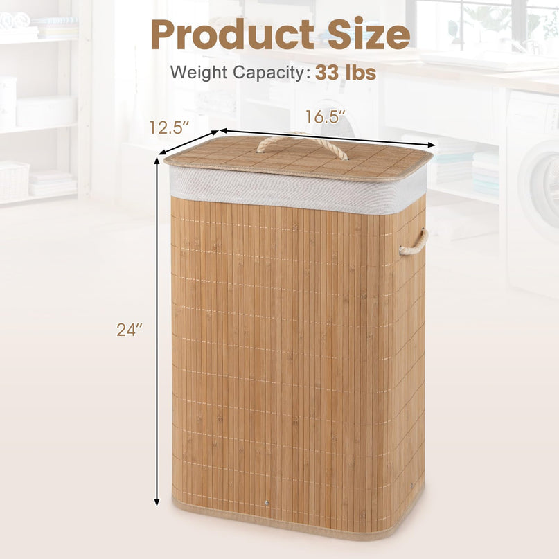 Giantex Bamboo Laundry Hamper with Lid for Bedroom Bathroom Laundry Room