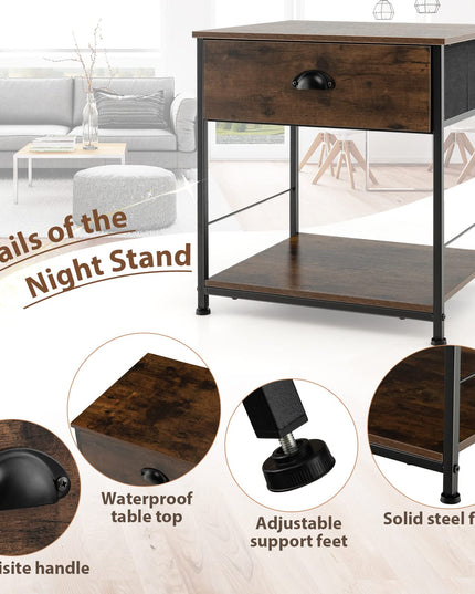 Giantex Nightstand with Drawers, Bedside Table w/Removable Fabric Bins & Pull Handle