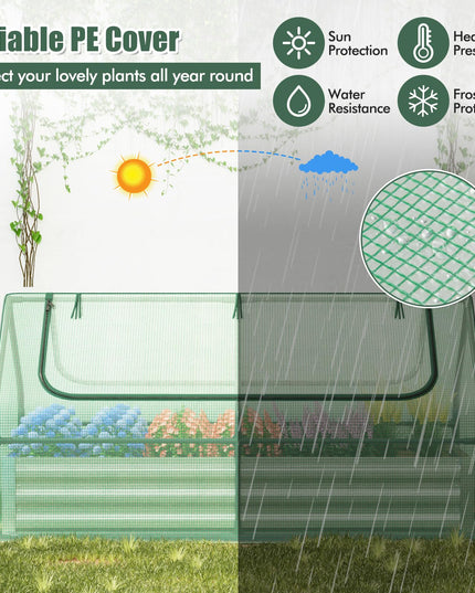 Giantex Galvanized Steel Raised Garden Bed with Mini Greenhouse, Outdoor Metal Planter Box Kit with Large Roll-up Cover