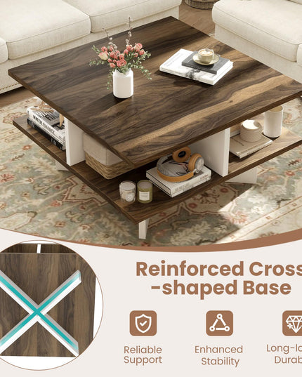 Giantex Square Coffee Table with Storage for Living Room