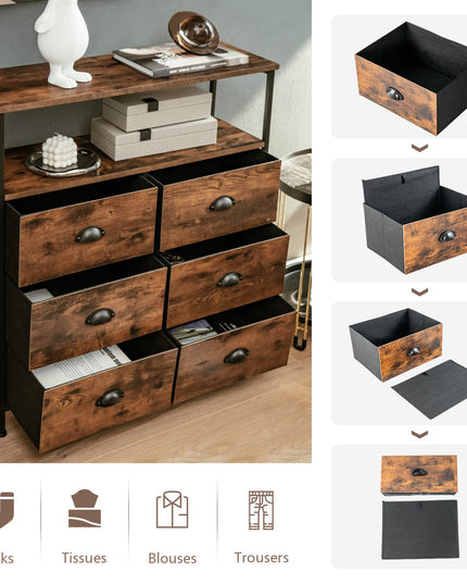 Giantex Fabric Dresser for Bedroom - Wide Storage Tower Chest of 6 Drawers