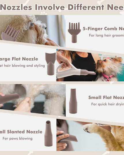 Giantex Dog Dryer, Dog Hair Dryer with Adjustable Air Speed and Temperature Control, 4 Nozzles, Negative Ion Function