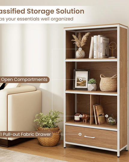 Giantex 56" Tall Bookcase with Drawer 5-Tier Bookshelf