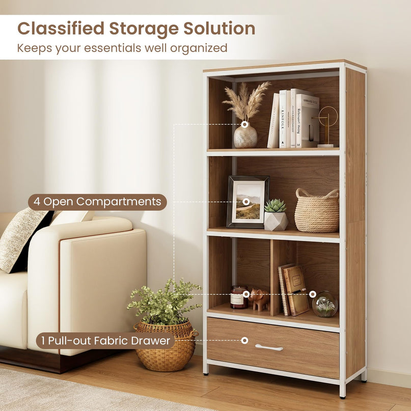 Giantex 56" Tall Bookcase with Drawer 5-Tier Bookshelf