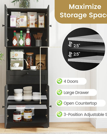 Armoire de Cuisine Autoportante Moderne Giantex de 171 cm de Haut avec 4 Portes et 1 Tiroir