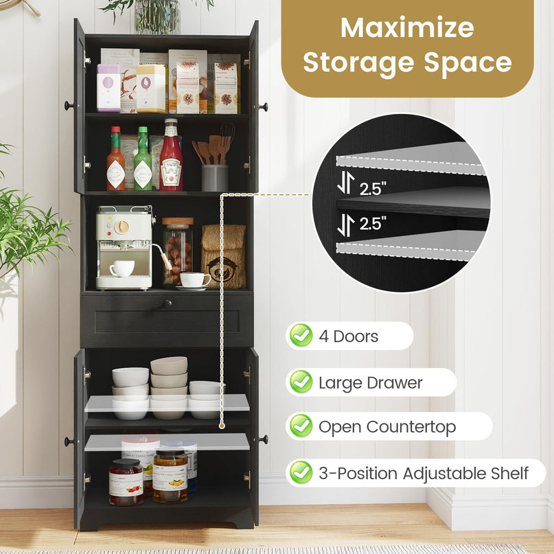 Armoire de Cuisine Autoportante Moderne Giantex de 171 cm de Haut avec 4 Portes et 1 Tiroir