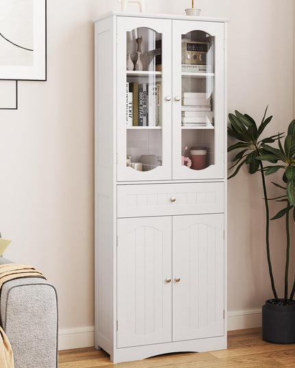 Giantex 63" Tall Bathroom Cabinet, Pantry Cabinet with Tempered Glass Doors, Adjustable Shelves & Large Drawer