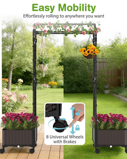 Giantex Raised Garden Bed with Trellis | Tall Self-Watering Planter Box on Lockable Wheels w/Roof