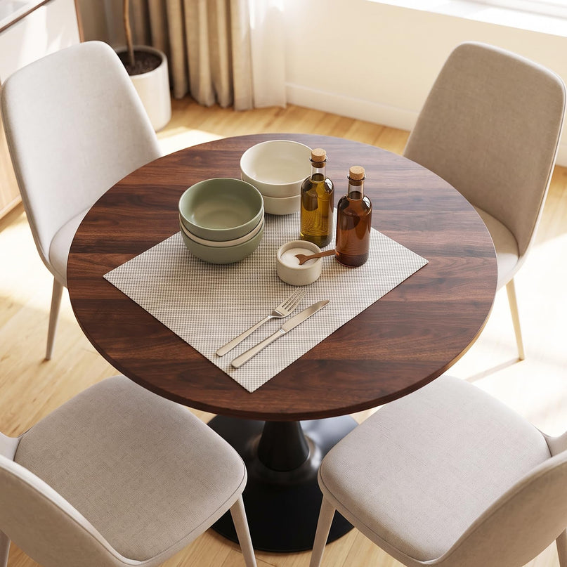 GIANTEX 31.5" Round Dining Table w/Thickened Tabletop & Metal Pedestal