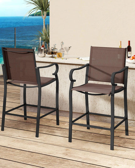 Giantex Counter Height Tall Patio Chairs with Breathable Mesh Fabric Metal Fram