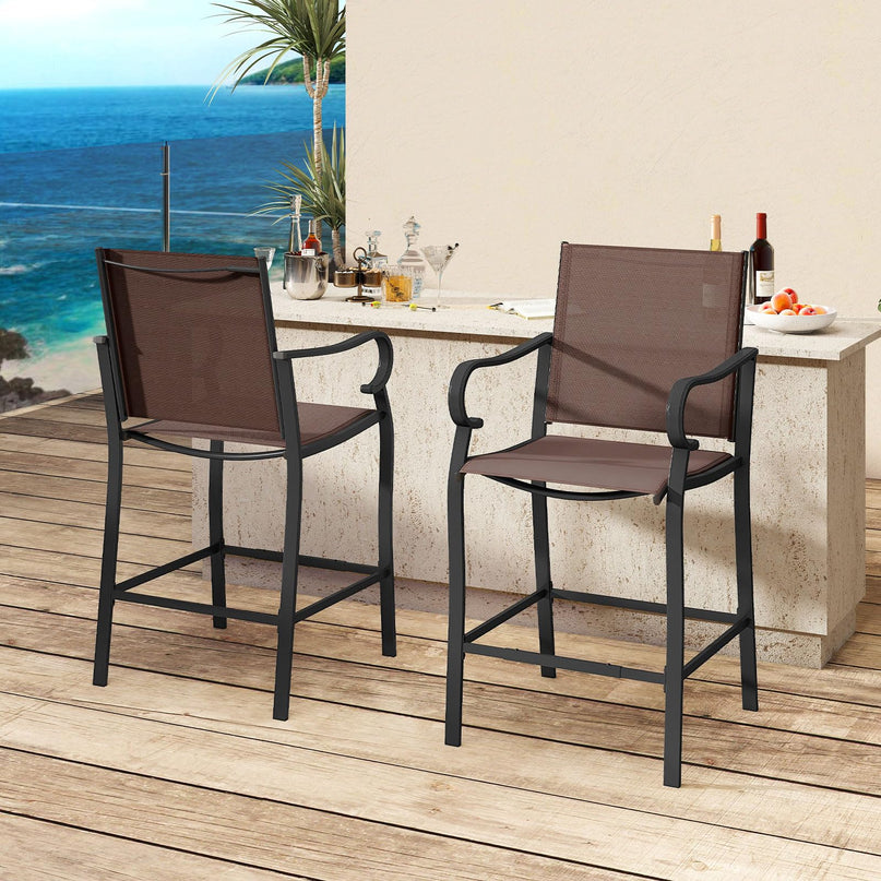 Giantex Counter Height Tall Patio Chairs with Breathable Mesh Fabric Metal Fram