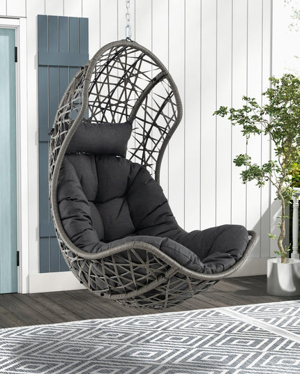 Giantex Swing Egg Chair Outdoor - PE Rattan Hammock Chair with Soft Pillow, Cushion, Metal Frame, Hanging Accessories