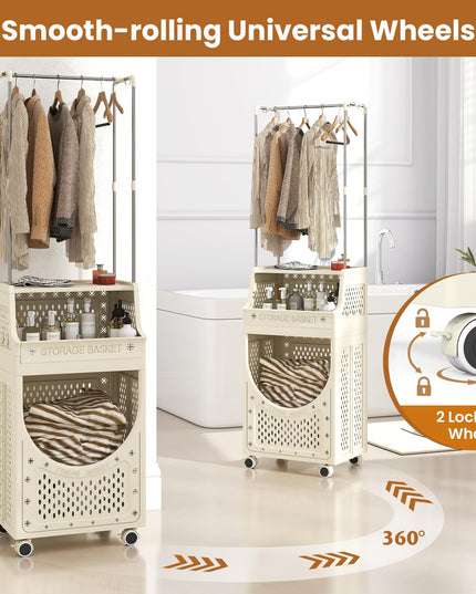 Giantex Folding Laundry Basket with Lockable Wheels