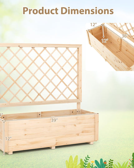 Giantex Wood Elevated Planter Box with Trellis and Drainage Hole (39”x14”x40”)