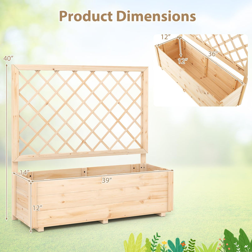 Giantex Wood Elevated Planter Box with Trellis and Drainage Hole (39”x14”x40”)