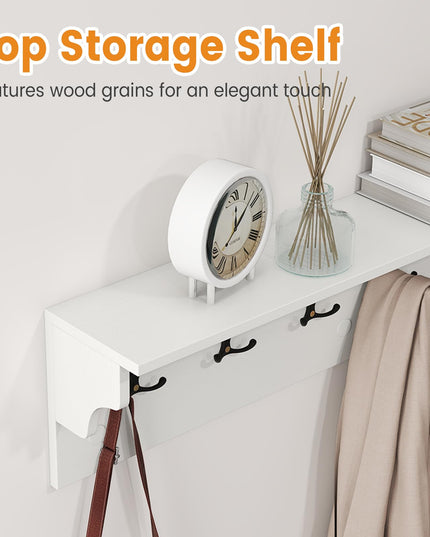 Porte-manteau mural Giantex avec étagère 80cm en bois, 6 patères pour chapeaux, serviettes, sacs à main et peignoirs