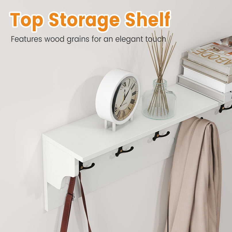 Giantex Wall Hooks with Shelf 31.5inch Wooden Coat Rack with 6 Hooks for Hats Towels Purses Robes
