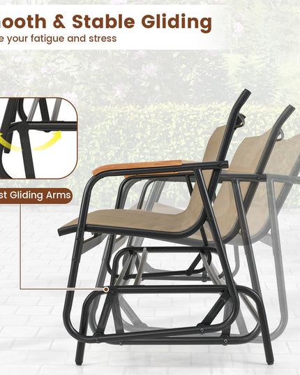 Giantex 3-Person Swing Gliding Loveseat with Curved Teak Armrests