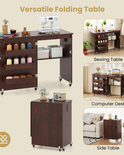 Giantex Folding Sewing Table with Charging Station