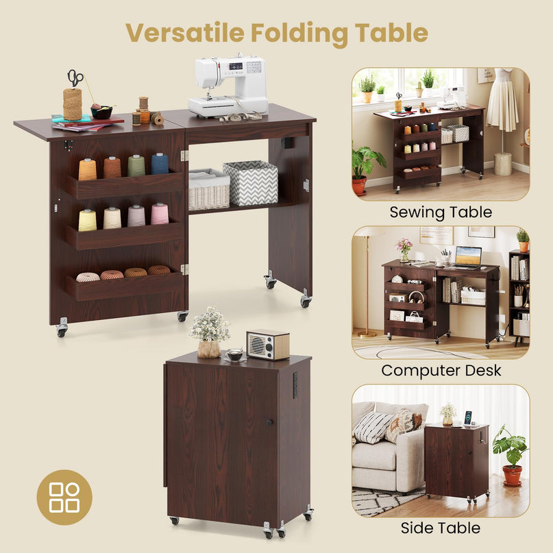 Giantex Folding Sewing Table with Charging Station