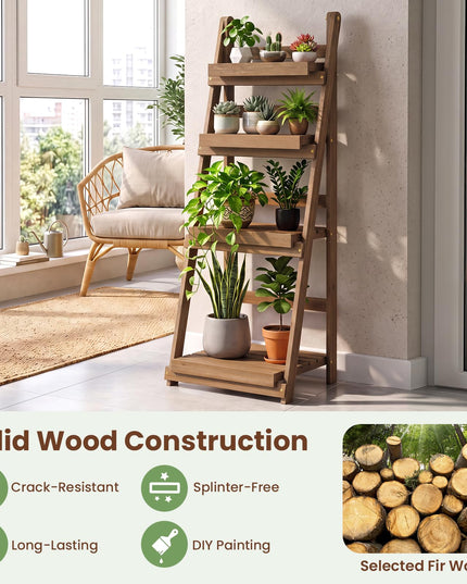 GIANTEX 4-Tier Foldable Wooden Plant Stand