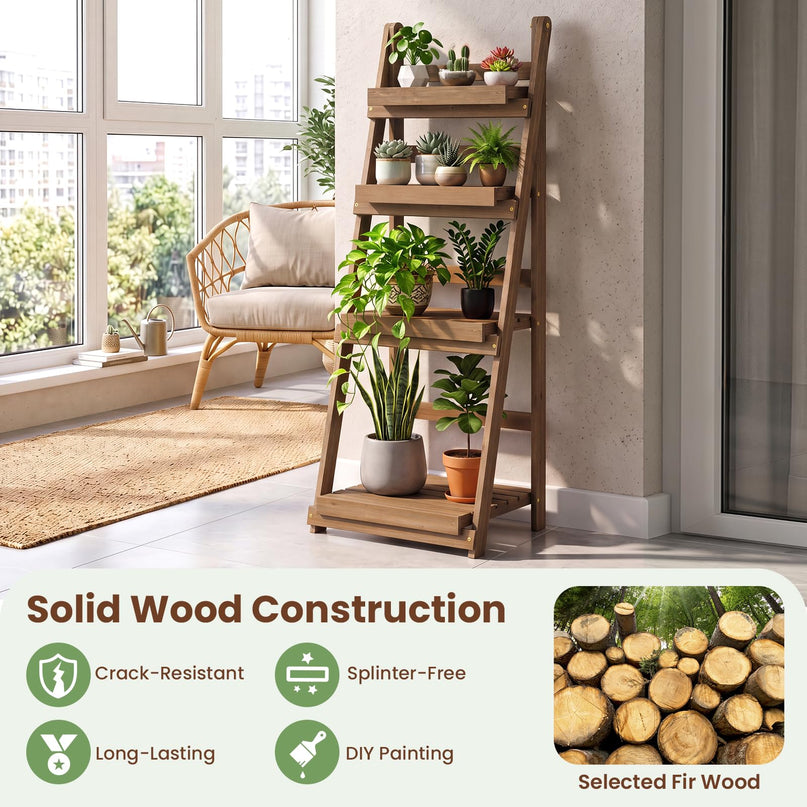 GIANTEX 4-Tier Foldable Wooden Plant Stand