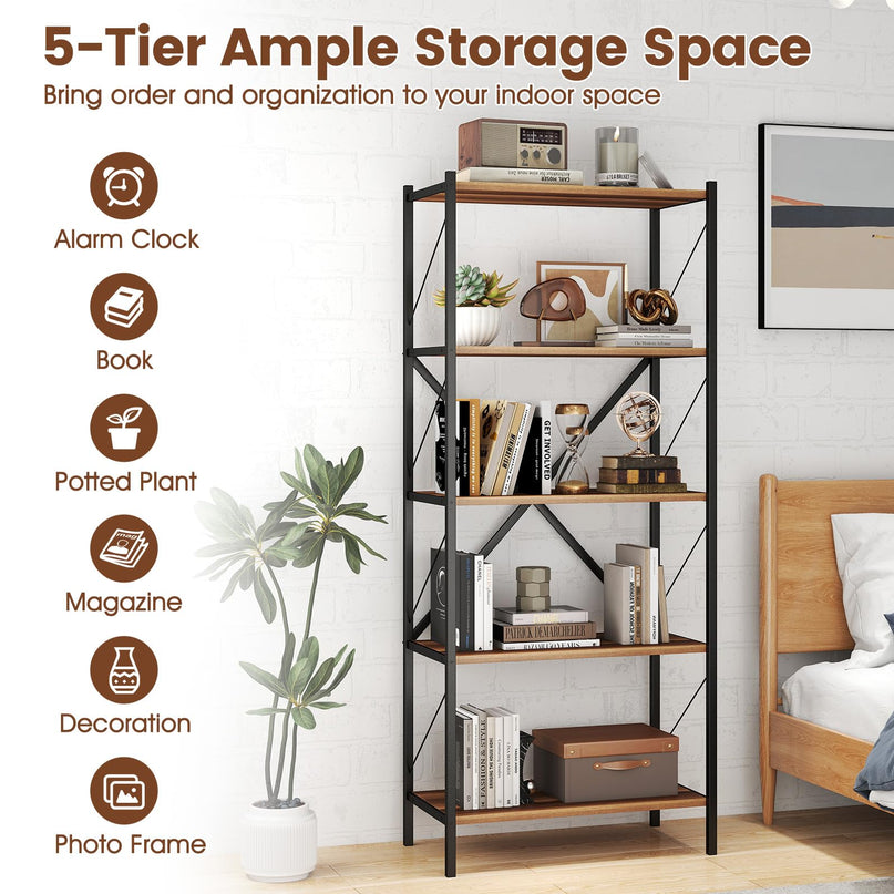 Giantex Industrial Bookcase with Heavy-Duty Metal Frame