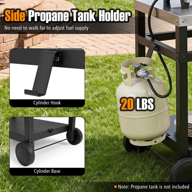 Giantex Outdoor Grill Cart with Stainless Steel Tabletop & Storage Shelf for Backyard Party