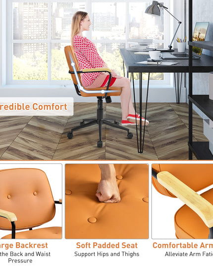 Giantex Home Office Chair, Height Adjustable PU Leather Desk Chair w/Rocking Backrest, Orange