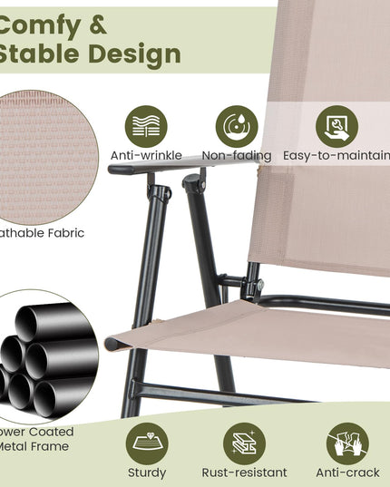 Giantex Outdoor Folding Bar Chair Set of 2, Bar-Height Patio Chairs with Backrest, Armrests, Footrest