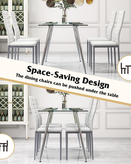 Giantex Dining Table Set for 4, Kitchen Table Chairs Set with 51” Rectangle Glass Dining Table