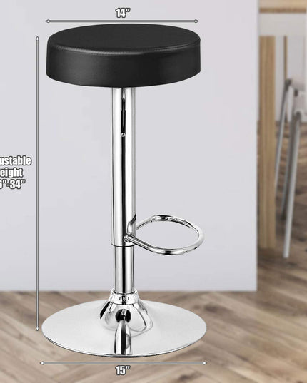 Modern Swivel Backless Round Barstool, PU Leather Armless bar Chair with Height Adjustable, Chrome Footrest