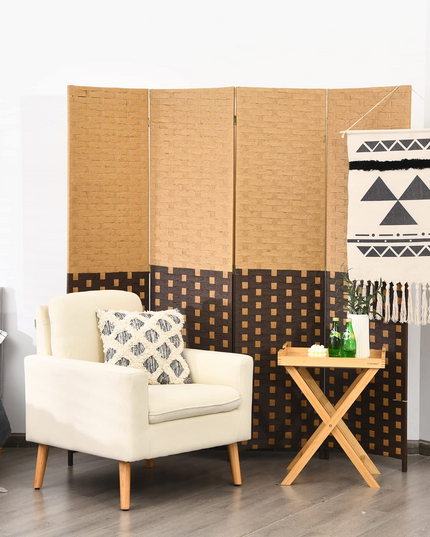Giantex 4 Panel Room Divider, 6 Ft Tall Handmade Rattan Room Dividers, Portable Wood Room Separators Divider