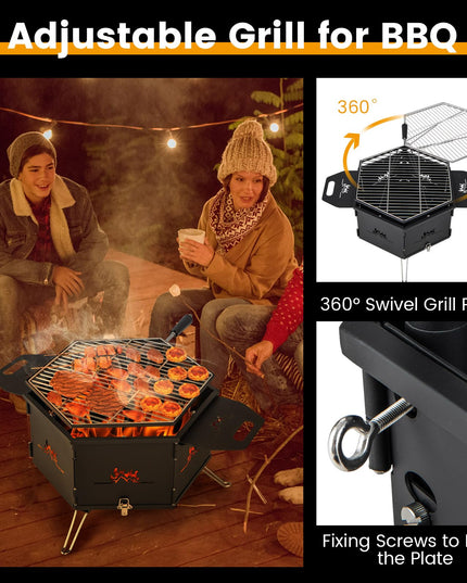 Giantex Fire Pit Grill, Outdoor Fire Pit with Removable 360° Swivel Cooking Grate