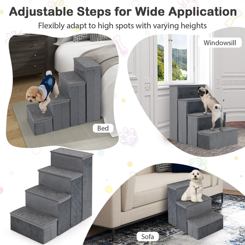 Giantex Dog Stairs with Storage - 23" H Folding 4-Step Pet Stairs