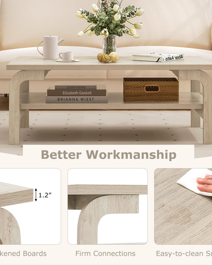Giantex 2-Tier Coffee Table with Storage, 47” Mid Century Rectangle Accent Table with Open Shelf